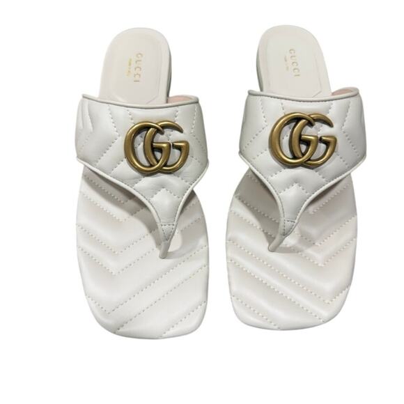 Gucci GG Marmont Double G Quilted White Leather Thong Sandal 38.5 - Picture 2 of 7